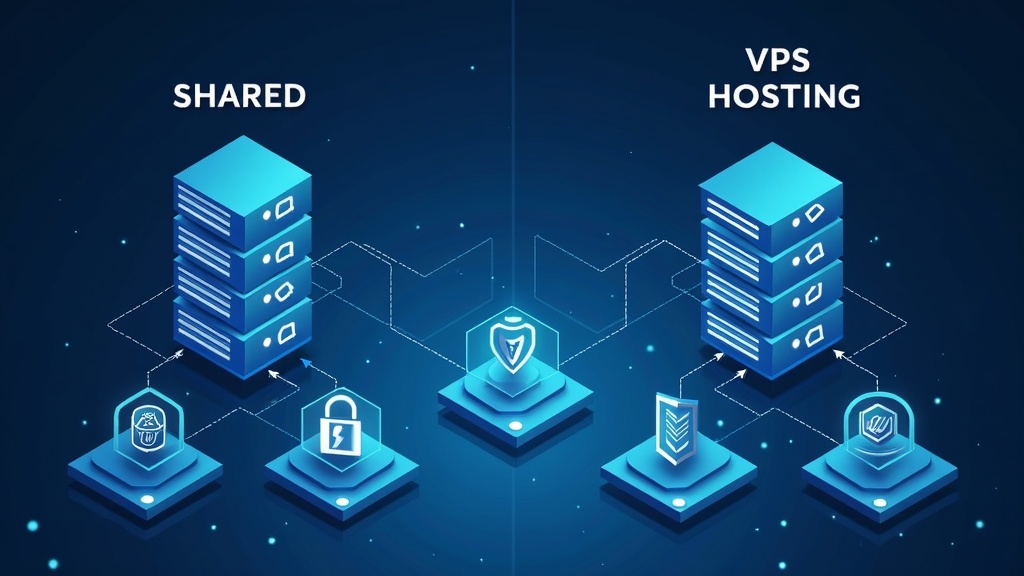 Wizualizacja porównująca zasoby serwera współdzielonego i VPS.